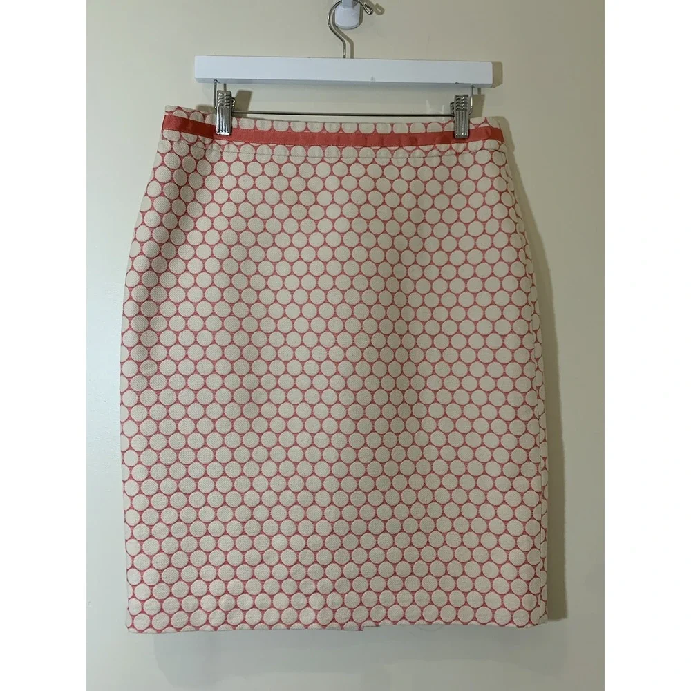 Boden Skirt Womens 10 Ivory Pink Pencil Polka Dot Woven Stretch Career‎ Church